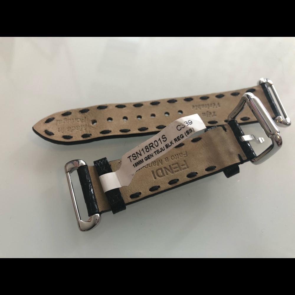 Fendi Black croc-effect leather watch strap